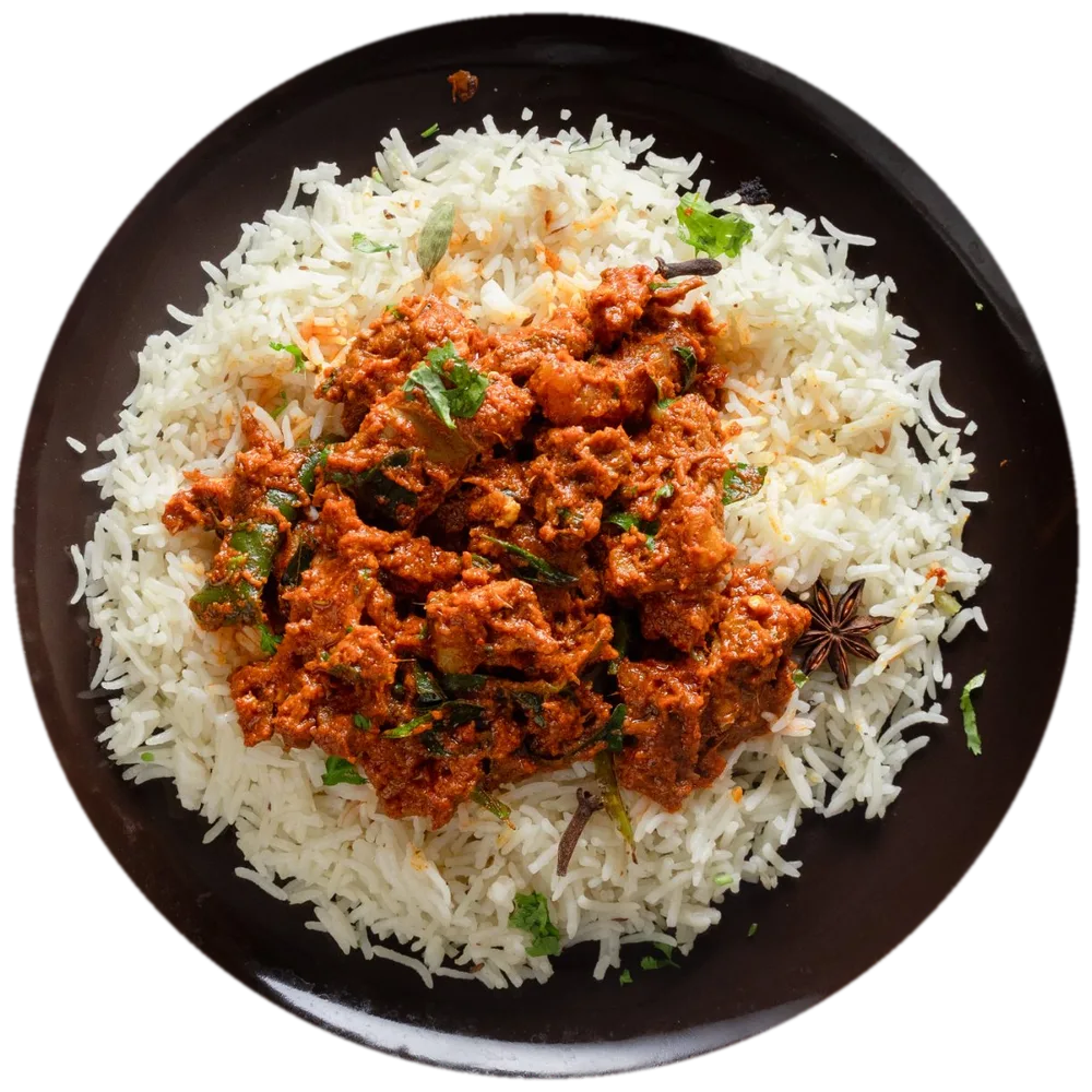 Bagara rice with chicken, top view